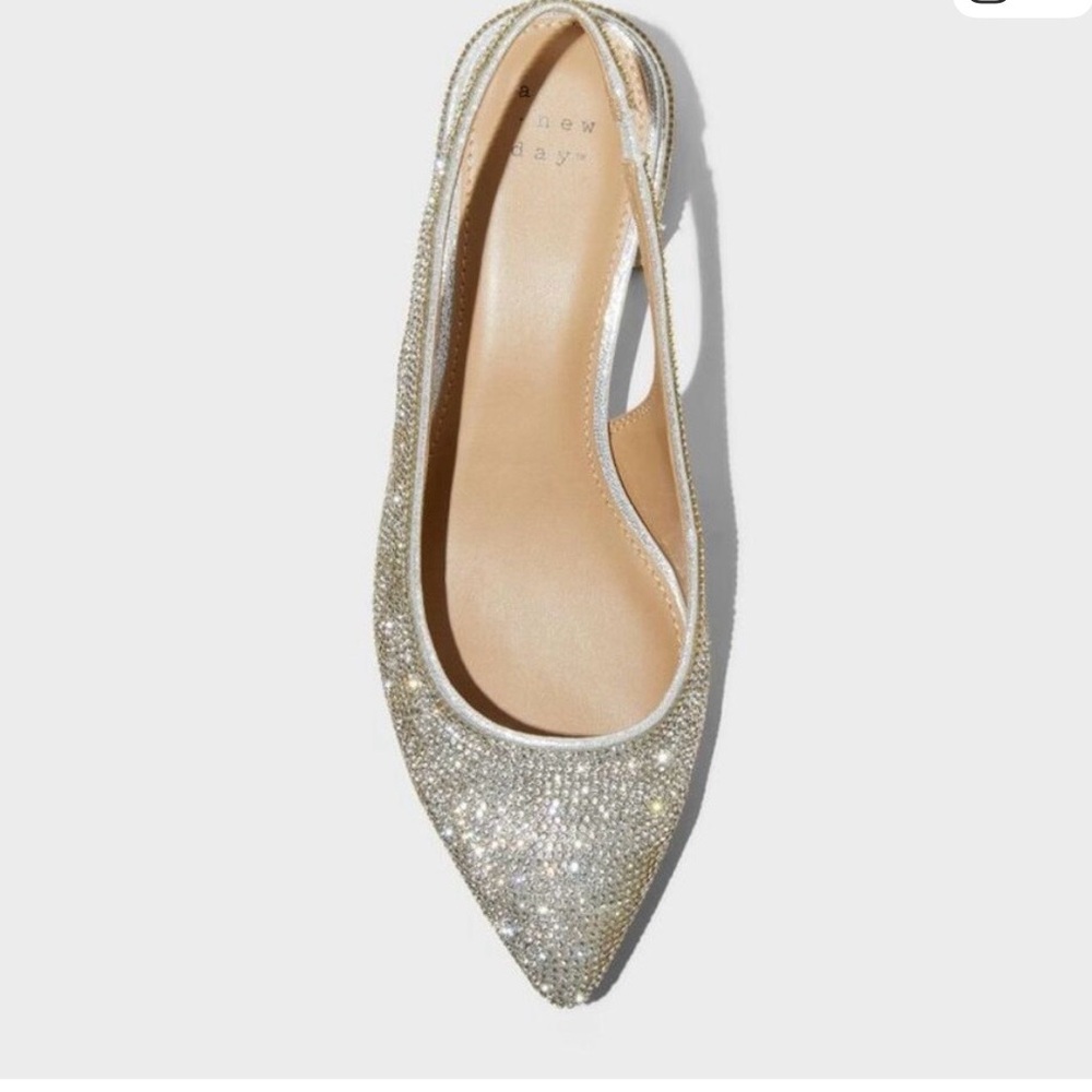 New- A New Day - Women's Elle Rhinestone Slingback Pointed Toe Pump Silver - Picture 2 of 3